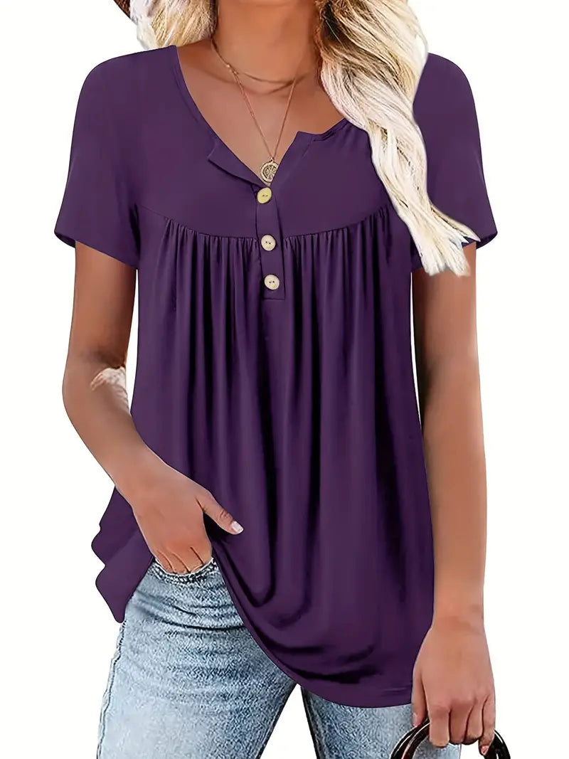 Nyrah | Womens Solid Color Button Front T-Shirt