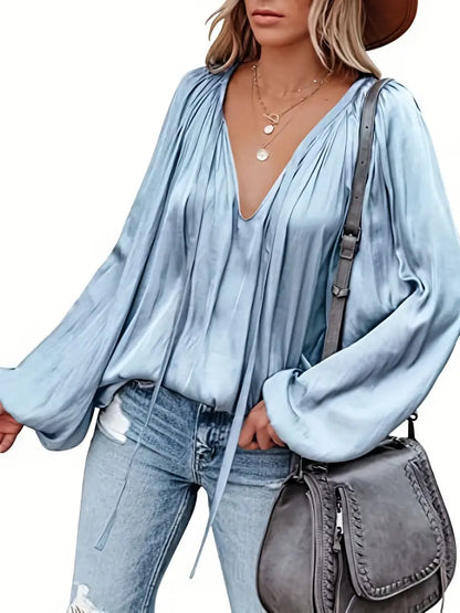 Abeba | Chic Lantern Sleeve Satin Blouse