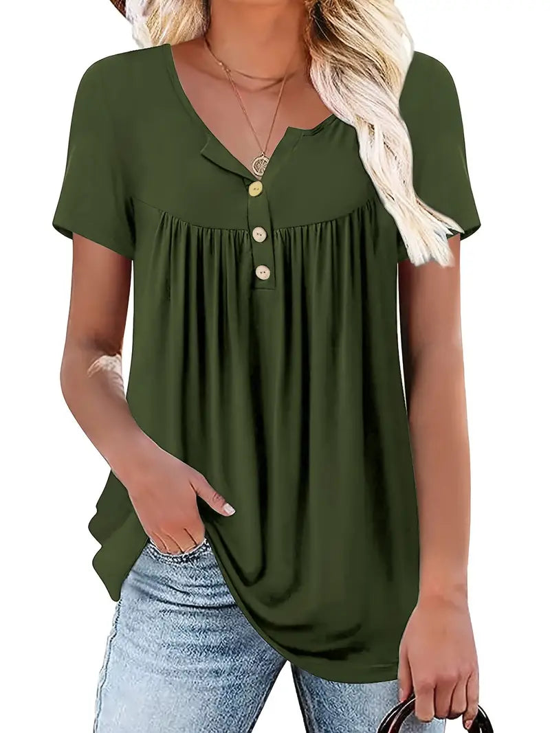 Nyrah | Womens Solid Color Button Front T-Shirt