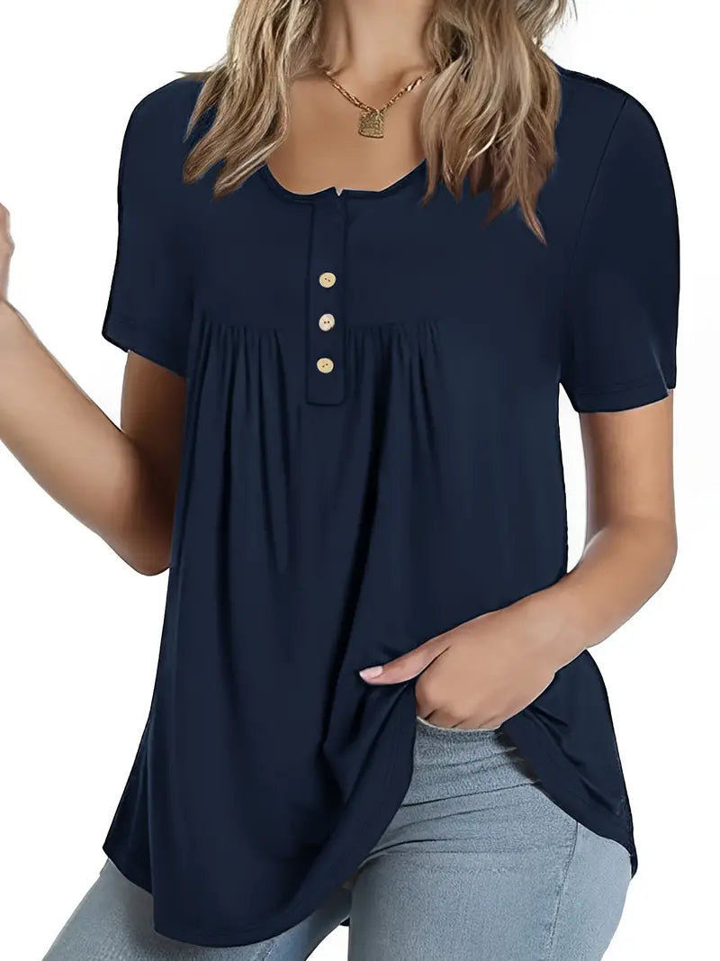 Nyrah | Womens Solid Color Button Front T-Shirt