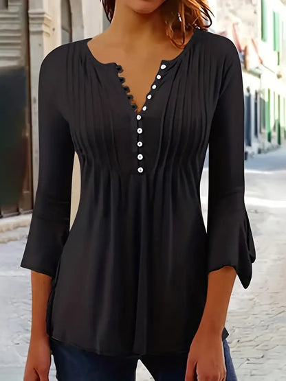 Renata | Button Front Ruched Blouse