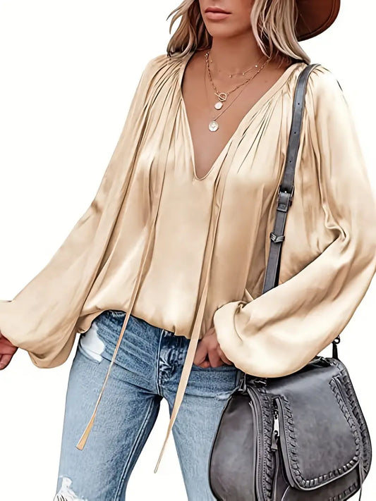 Abeba | Chic Lantern Sleeve Satin Blouse