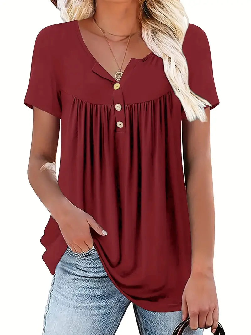 Nyrah | Womens Solid Color Button Front T-Shirt