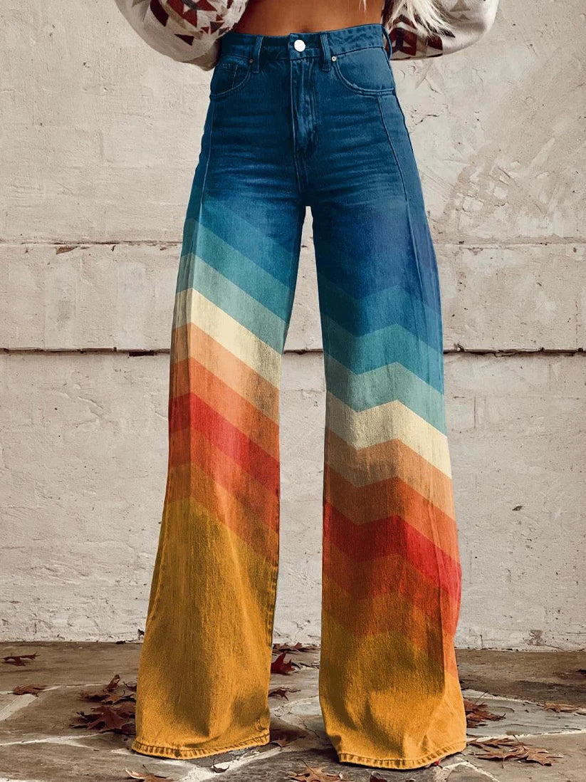 Kaia | Retro Wide-Leg Chevron Pants